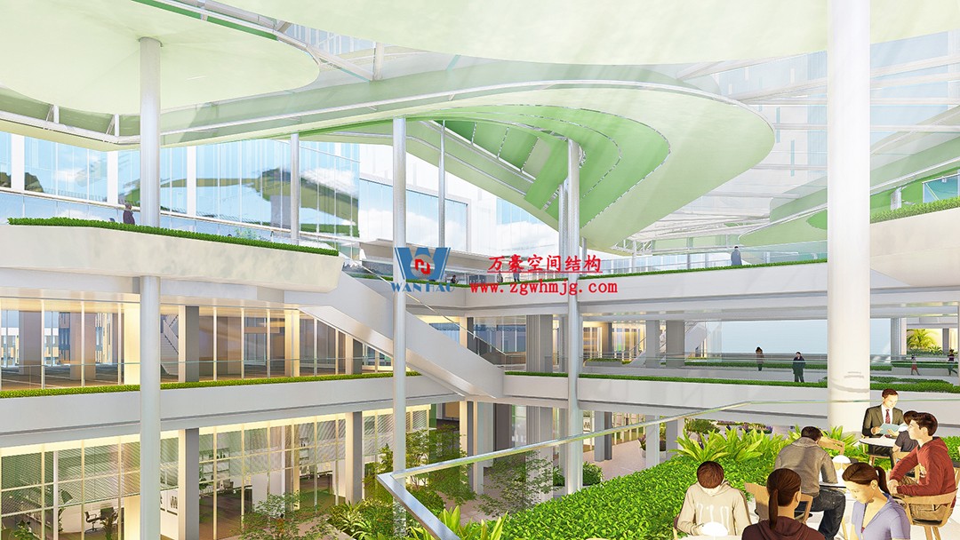 案例欣賞/復(fù)雜鋼膜結(jié)構(gòu)建筑/杭州博多森谷ETFE氣枕連廊天幕項(xiàng)目